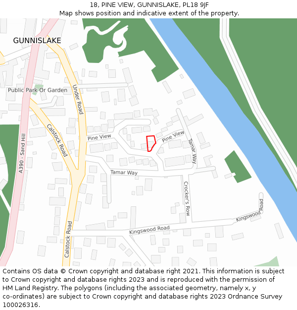 18, PINE VIEW, GUNNISLAKE, PL18 9JF: Location map and indicative extent of plot