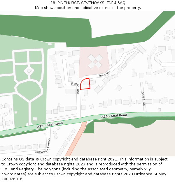18, PINEHURST, SEVENOAKS, TN14 5AQ: Location map and indicative extent of plot