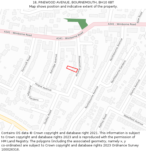 18, PINEWOOD AVENUE, BOURNEMOUTH, BH10 6BT: Location map and indicative extent of plot