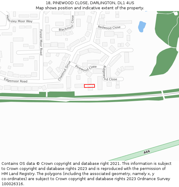 18, PINEWOOD CLOSE, DARLINGTON, DL1 4US: Location map and indicative extent of plot