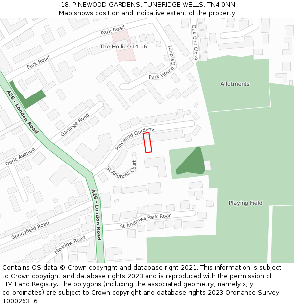 18, PINEWOOD GARDENS, TUNBRIDGE WELLS, TN4 0NN: Location map and indicative extent of plot