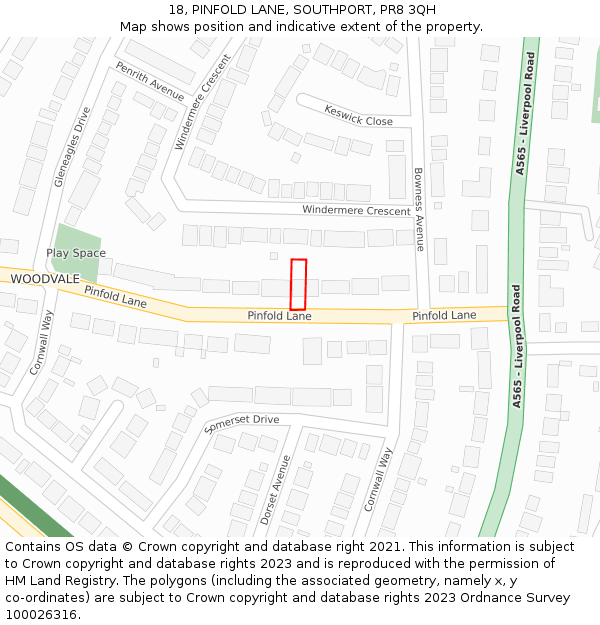 18, PINFOLD LANE, SOUTHPORT, PR8 3QH: Location map and indicative extent of plot