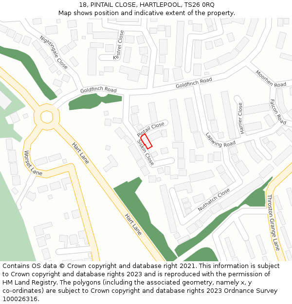 18, PINTAIL CLOSE, HARTLEPOOL, TS26 0RQ: Location map and indicative extent of plot