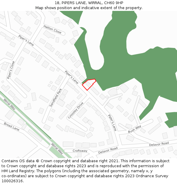 18, PIPERS LANE, WIRRAL, CH60 9HP: Location map and indicative extent of plot