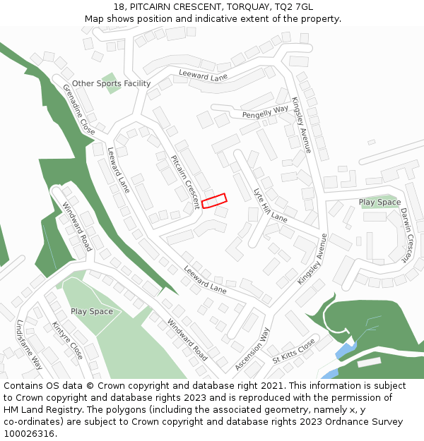 18, PITCAIRN CRESCENT, TORQUAY, TQ2 7GL: Location map and indicative extent of plot