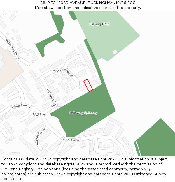 18, PITCHFORD AVENUE, BUCKINGHAM, MK18 1GG: Location map and indicative extent of plot