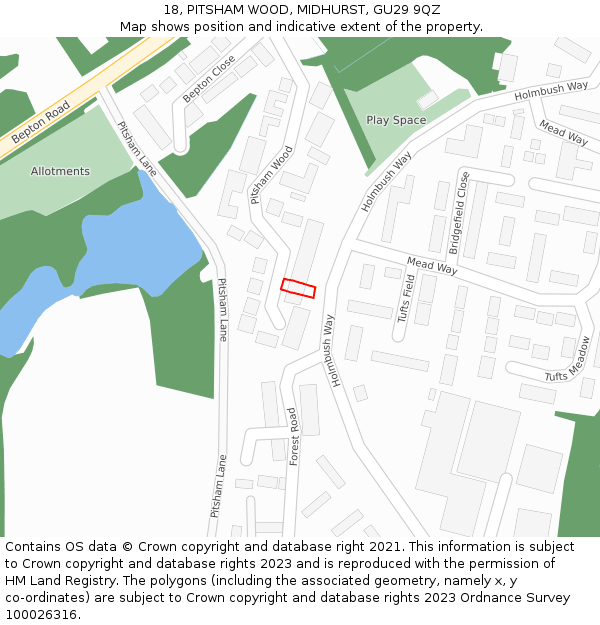 18, PITSHAM WOOD, MIDHURST, GU29 9QZ: Location map and indicative extent of plot