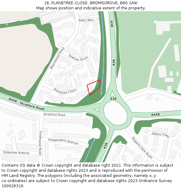 18, PLANETREE CLOSE, BROMSGROVE, B60 1AW: Location map and indicative extent of plot