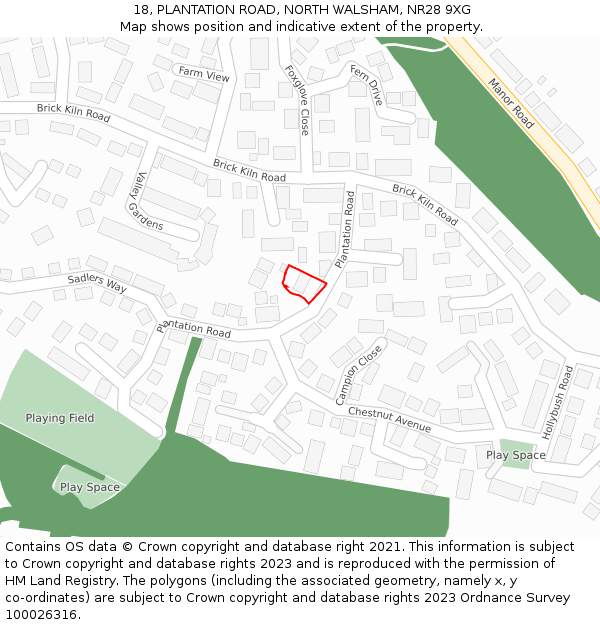 18, PLANTATION ROAD, NORTH WALSHAM, NR28 9XG: Location map and indicative extent of plot