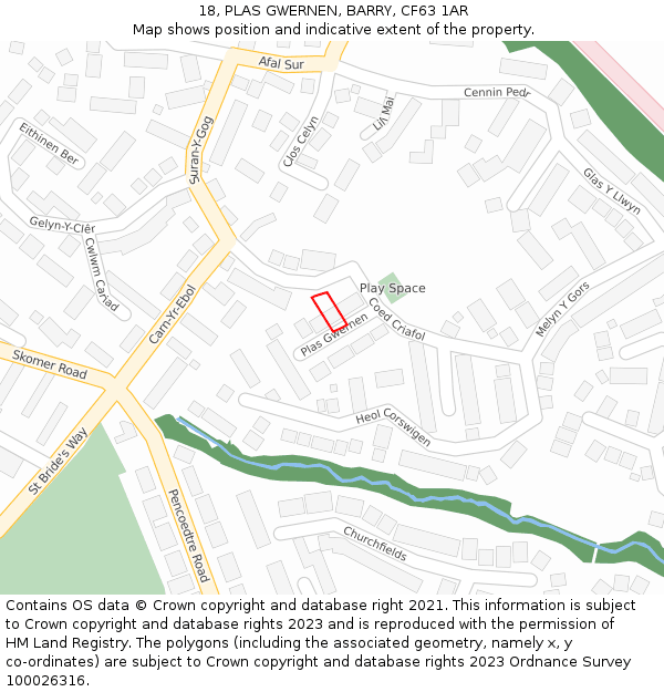 18, PLAS GWERNEN, BARRY, CF63 1AR: Location map and indicative extent of plot