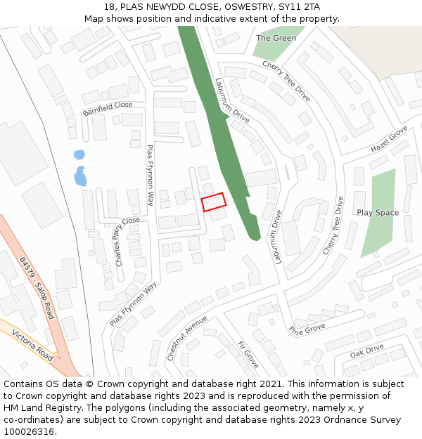 18, PLAS NEWYDD CLOSE, OSWESTRY, SY11 2TA: Location map and indicative extent of plot