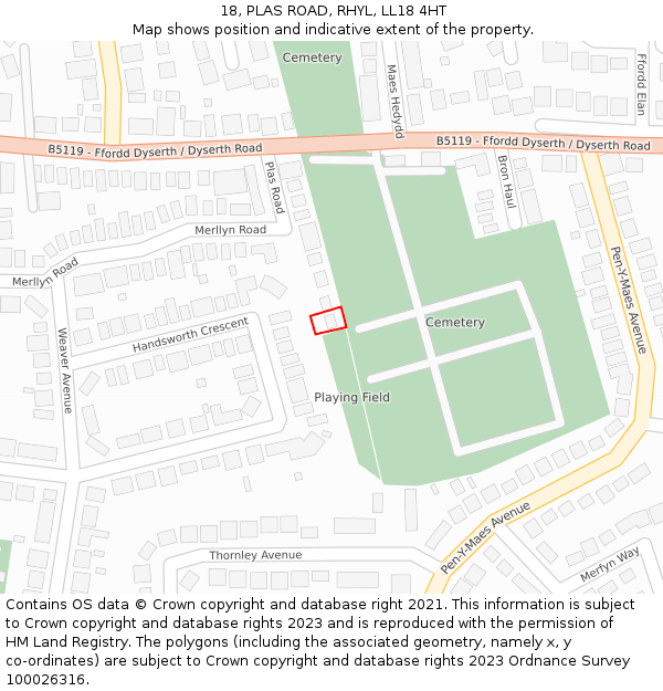 18, PLAS ROAD, RHYL, LL18 4HT: Location map and indicative extent of plot