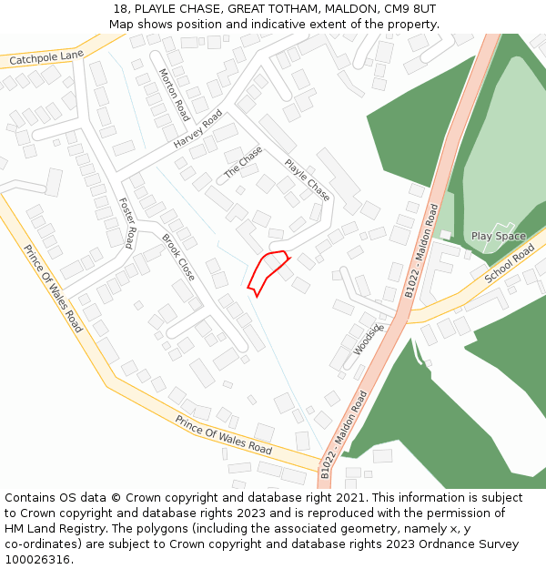 18, PLAYLE CHASE, GREAT TOTHAM, MALDON, CM9 8UT: Location map and indicative extent of plot