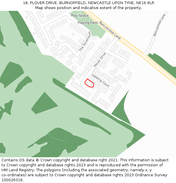 18, PLOVER DRIVE, BURNOPFIELD, NEWCASTLE UPON TYNE, NE16 6LR: Location map and indicative extent of plot