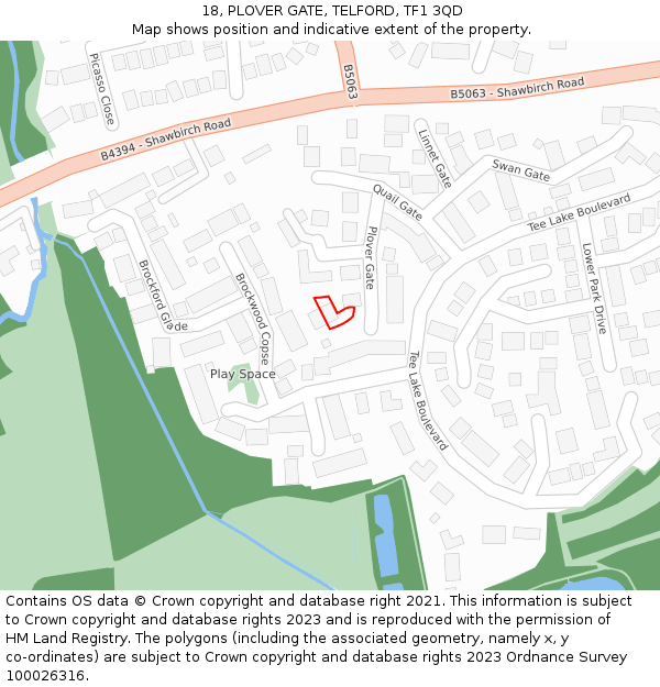18, PLOVER GATE, TELFORD, TF1 3QD: Location map and indicative extent of plot