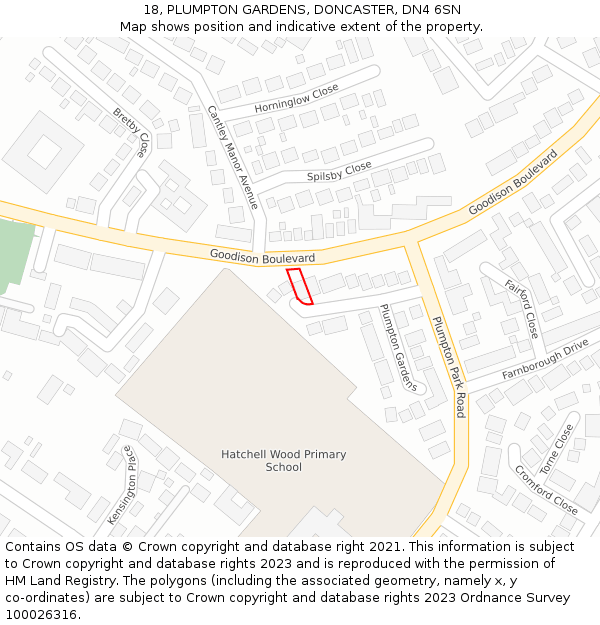 18, PLUMPTON GARDENS, DONCASTER, DN4 6SN: Location map and indicative extent of plot