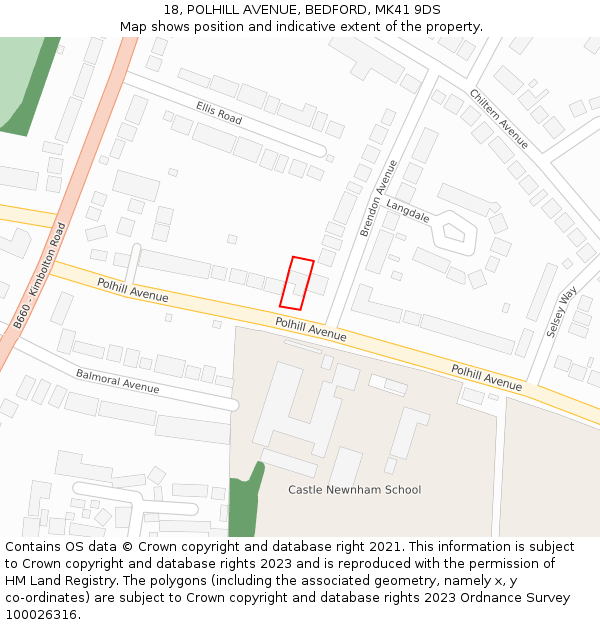 18, POLHILL AVENUE, BEDFORD, MK41 9DS: Location map and indicative extent of plot