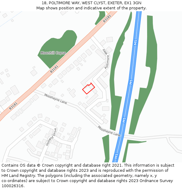 18, POLTIMORE WAY, WEST CLYST, EXETER, EX1 3GN: Location map and indicative extent of plot