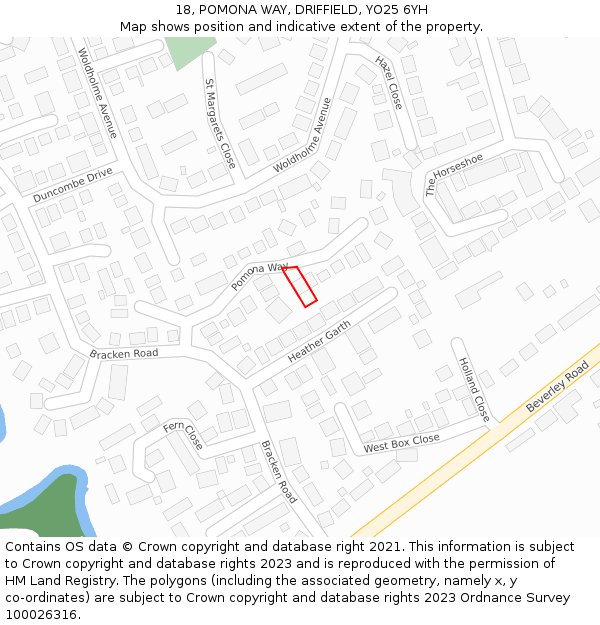 18, POMONA WAY, DRIFFIELD, YO25 6YH: Location map and indicative extent of plot