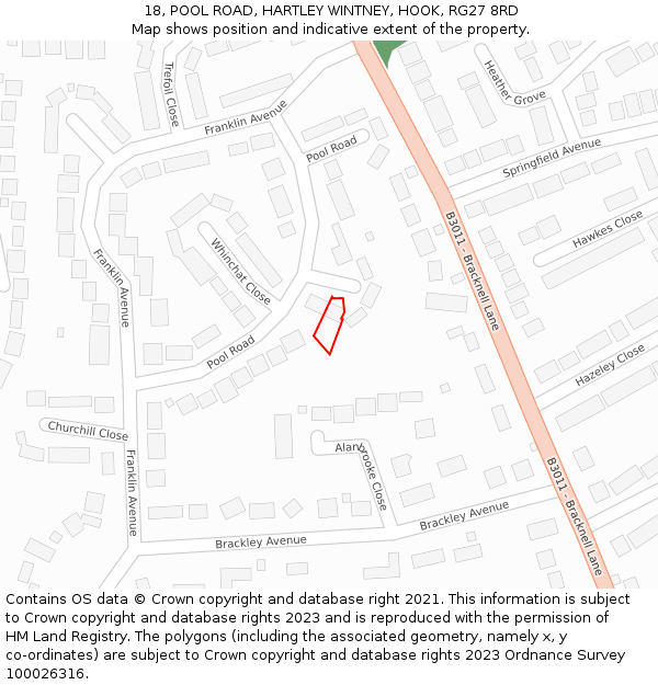 18, POOL ROAD, HARTLEY WINTNEY, HOOK, RG27 8RD: Location map and indicative extent of plot