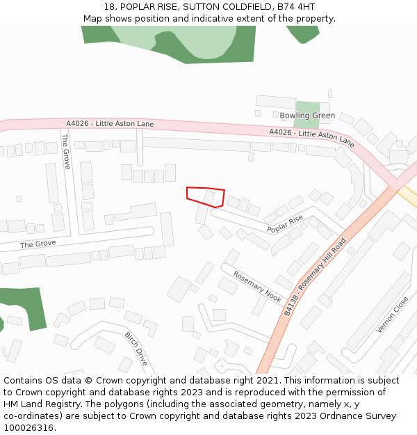 18, POPLAR RISE, SUTTON COLDFIELD, B74 4HT: Location map and indicative extent of plot