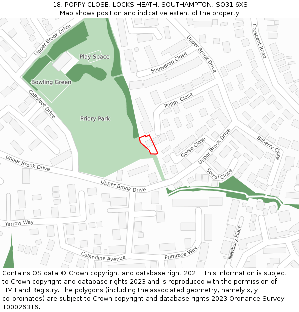 18, POPPY CLOSE, LOCKS HEATH, SOUTHAMPTON, SO31 6XS: Location map and indicative extent of plot