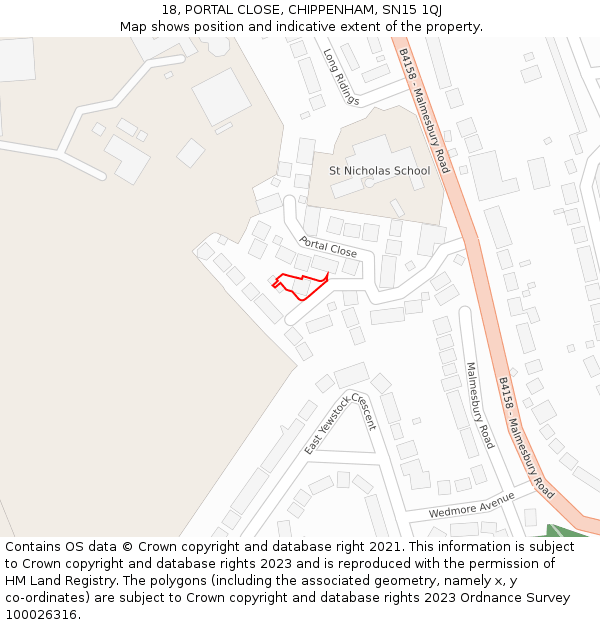 18, PORTAL CLOSE, CHIPPENHAM, SN15 1QJ: Location map and indicative extent of plot