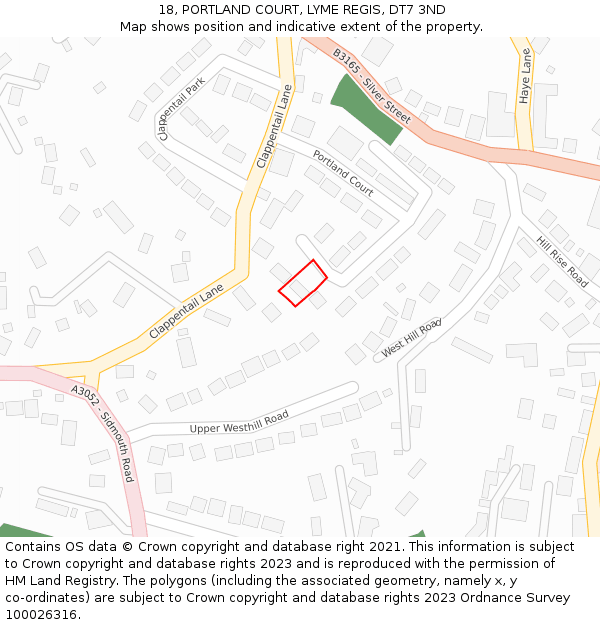 18, PORTLAND COURT, LYME REGIS, DT7 3ND: Location map and indicative extent of plot