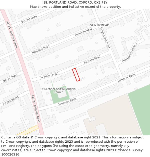 18, PORTLAND ROAD, OXFORD, OX2 7EY: Location map and indicative extent of plot