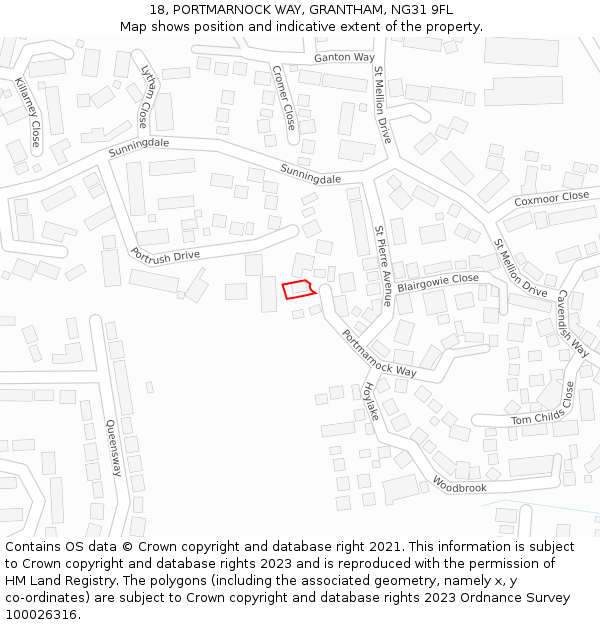 18, PORTMARNOCK WAY, GRANTHAM, NG31 9FL: Location map and indicative extent of plot