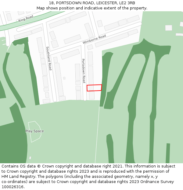 18, PORTSDOWN ROAD, LEICESTER, LE2 3RB: Location map and indicative extent of plot