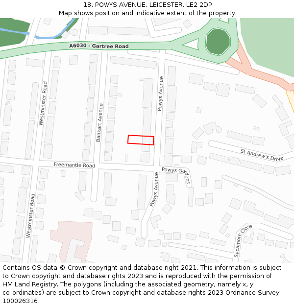 18, POWYS AVENUE, LEICESTER, LE2 2DP: Location map and indicative extent of plot