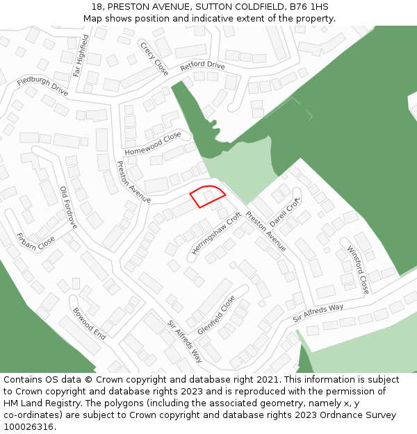 18, PRESTON AVENUE, SUTTON COLDFIELD, B76 1HS: Location map and indicative extent of plot