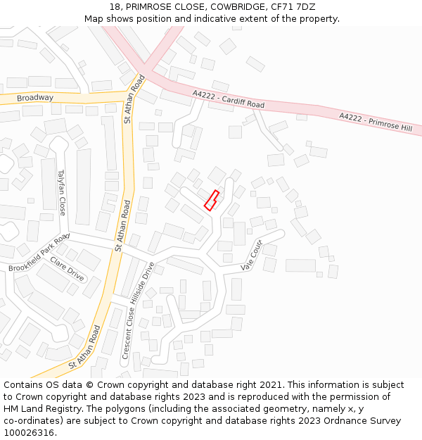 18, PRIMROSE CLOSE, COWBRIDGE, CF71 7DZ: Location map and indicative extent of plot