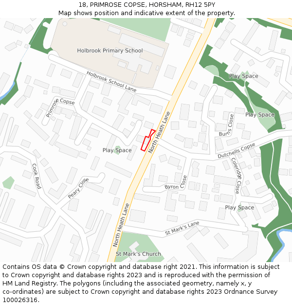 18, PRIMROSE COPSE, HORSHAM, RH12 5PY: Location map and indicative extent of plot