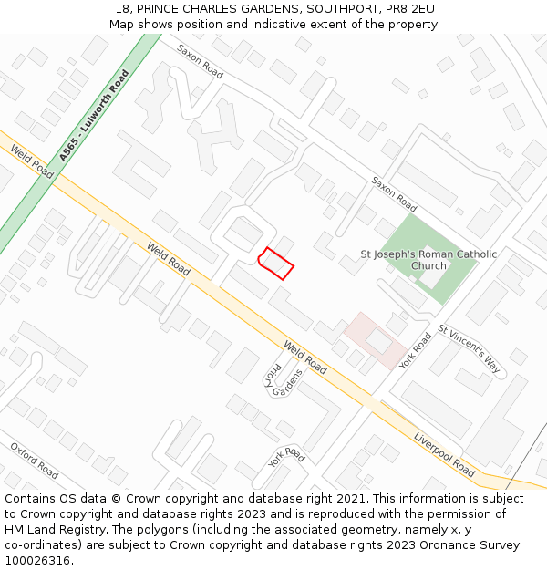 18, PRINCE CHARLES GARDENS, SOUTHPORT, PR8 2EU: Location map and indicative extent of plot