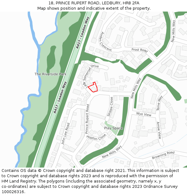 18, PRINCE RUPERT ROAD, LEDBURY, HR8 2FA: Location map and indicative extent of plot