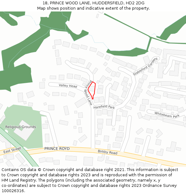 18, PRINCE WOOD LANE, HUDDERSFIELD, HD2 2DG: Location map and indicative extent of plot