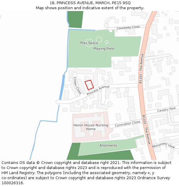 18, PRINCESS AVENUE, MARCH, PE15 9SQ: Location map and indicative extent of plot