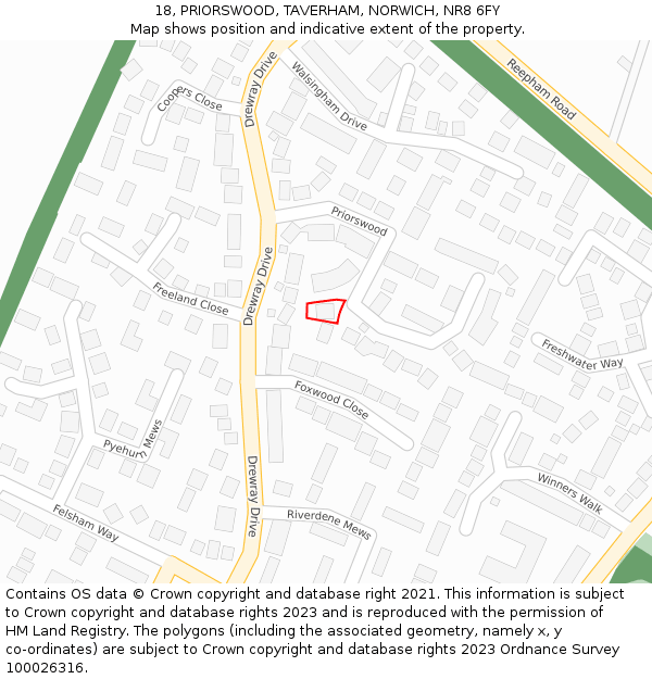 18, PRIORSWOOD, TAVERHAM, NORWICH, NR8 6FY: Location map and indicative extent of plot