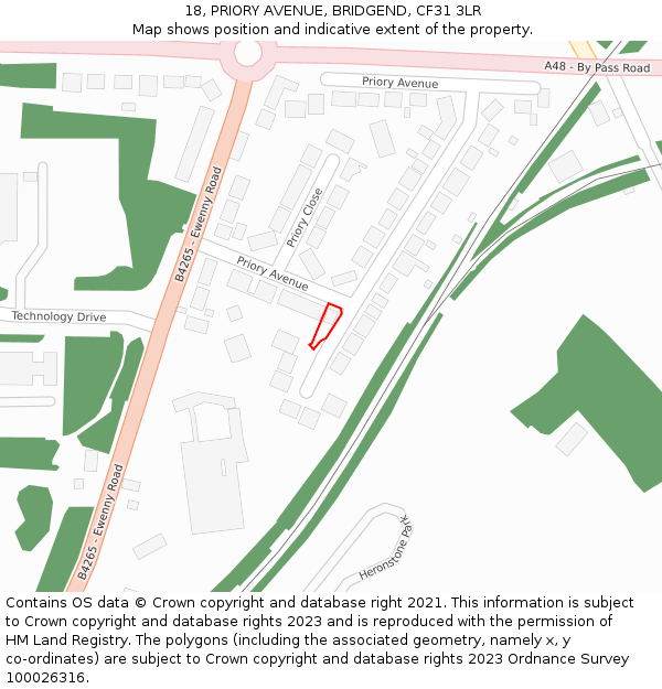 18, PRIORY AVENUE, BRIDGEND, CF31 3LR: Location map and indicative extent of plot