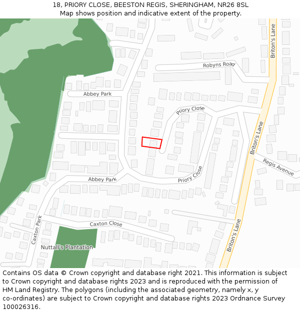 18, PRIORY CLOSE, BEESTON REGIS, SHERINGHAM, NR26 8SL: Location map and indicative extent of plot