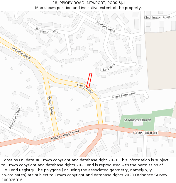 18, PRIORY ROAD, NEWPORT, PO30 5JU: Location map and indicative extent of plot