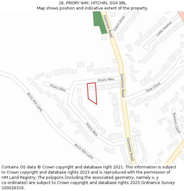 18, PRIORY WAY, HITCHIN, SG4 9BL: Location map and indicative extent of plot