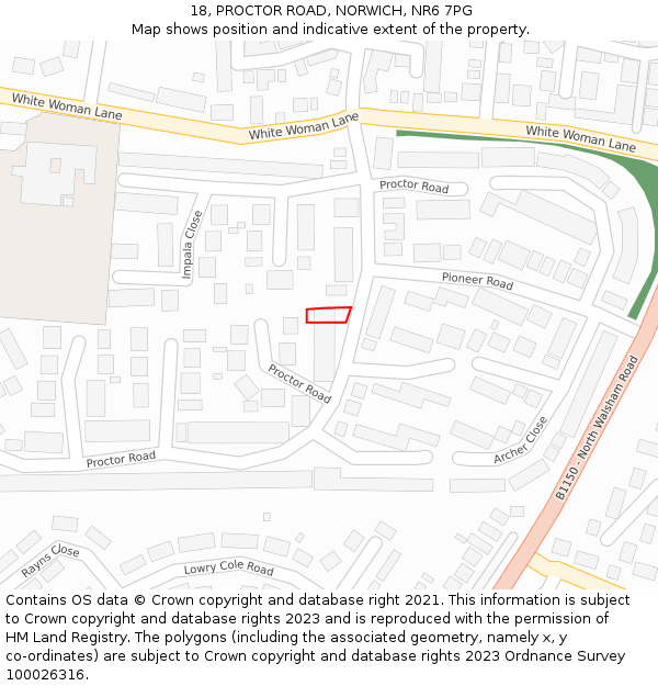 18, PROCTOR ROAD, NORWICH, NR6 7PG: Location map and indicative extent of plot