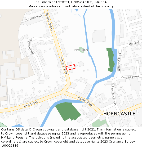 18, PROSPECT STREET, HORNCASTLE, LN9 5BA: Location map and indicative extent of plot