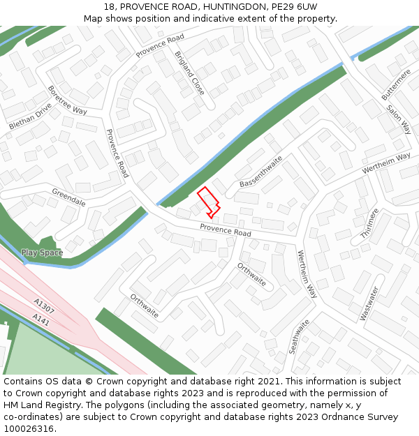 18, PROVENCE ROAD, HUNTINGDON, PE29 6UW: Location map and indicative extent of plot