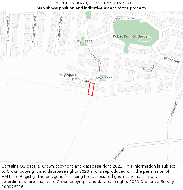 18, PUFFIN ROAD, HERNE BAY, CT6 6HQ: Location map and indicative extent of plot