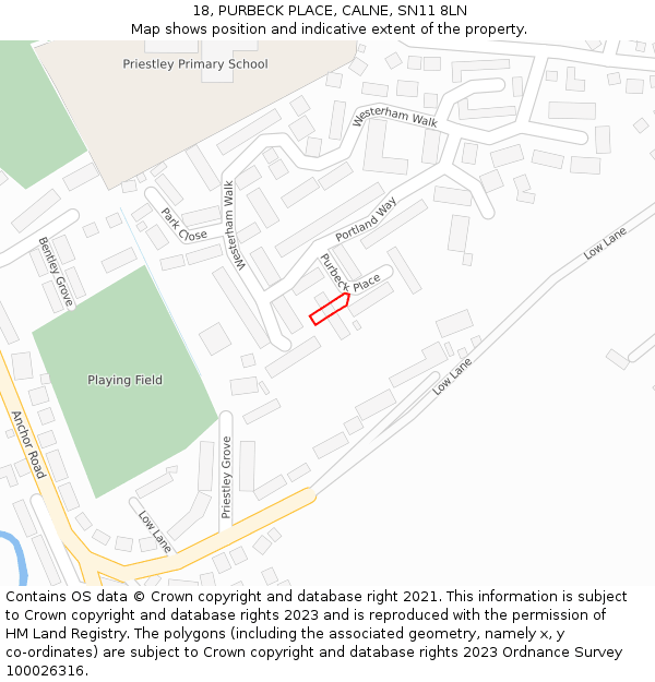 18, PURBECK PLACE, CALNE, SN11 8LN: Location map and indicative extent of plot