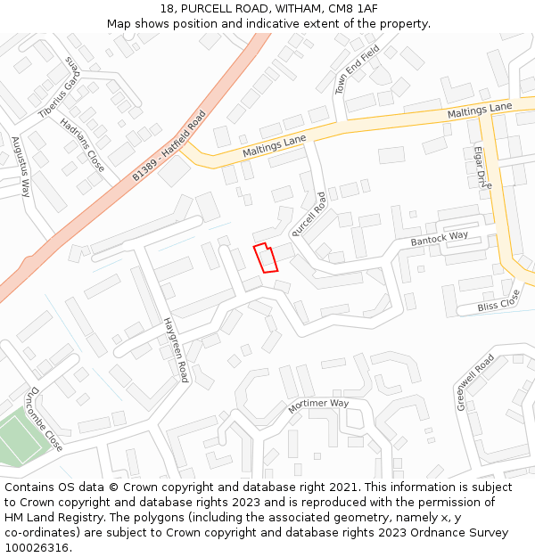 18, PURCELL ROAD, WITHAM, CM8 1AF: Location map and indicative extent of plot